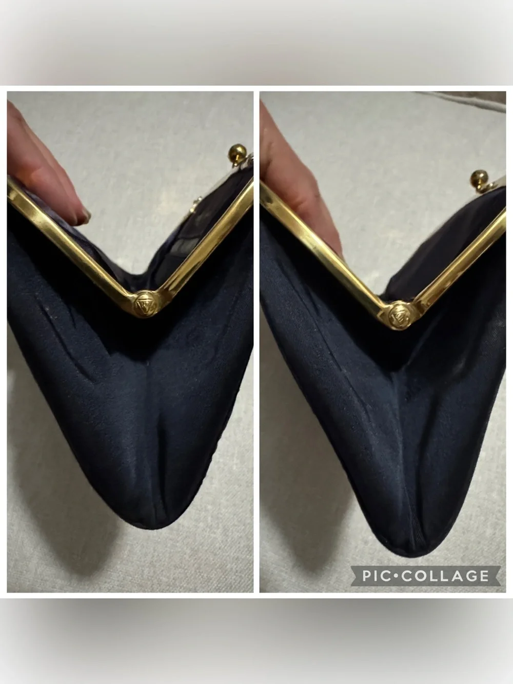 MM Peau De Faille Vintage Clutch/Strap-Bag-Navy/GoldTone Metal- Kisslock